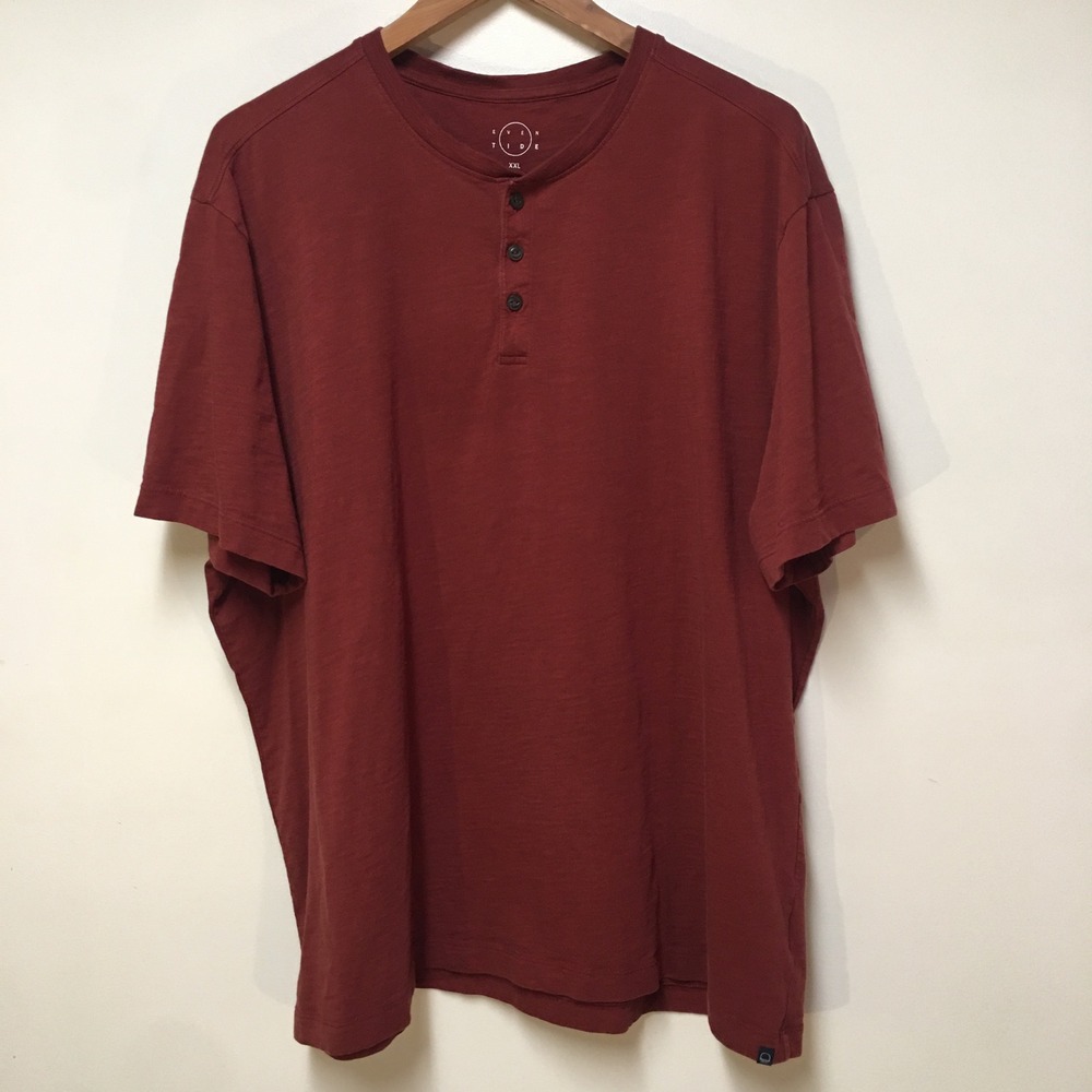 Even Tide Henley Shirt Mens XXL Red Short Sleeve 100% Cotton Peruvian Slub